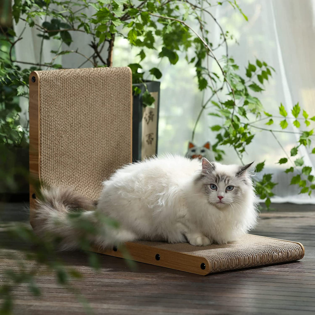 Cat Scratcher, 26.8 Inch L Shape Cat Scratch Pad Wall Mounted, Cat Scratching Cardboard with Ball Toy for Indoor Cats, Large Size