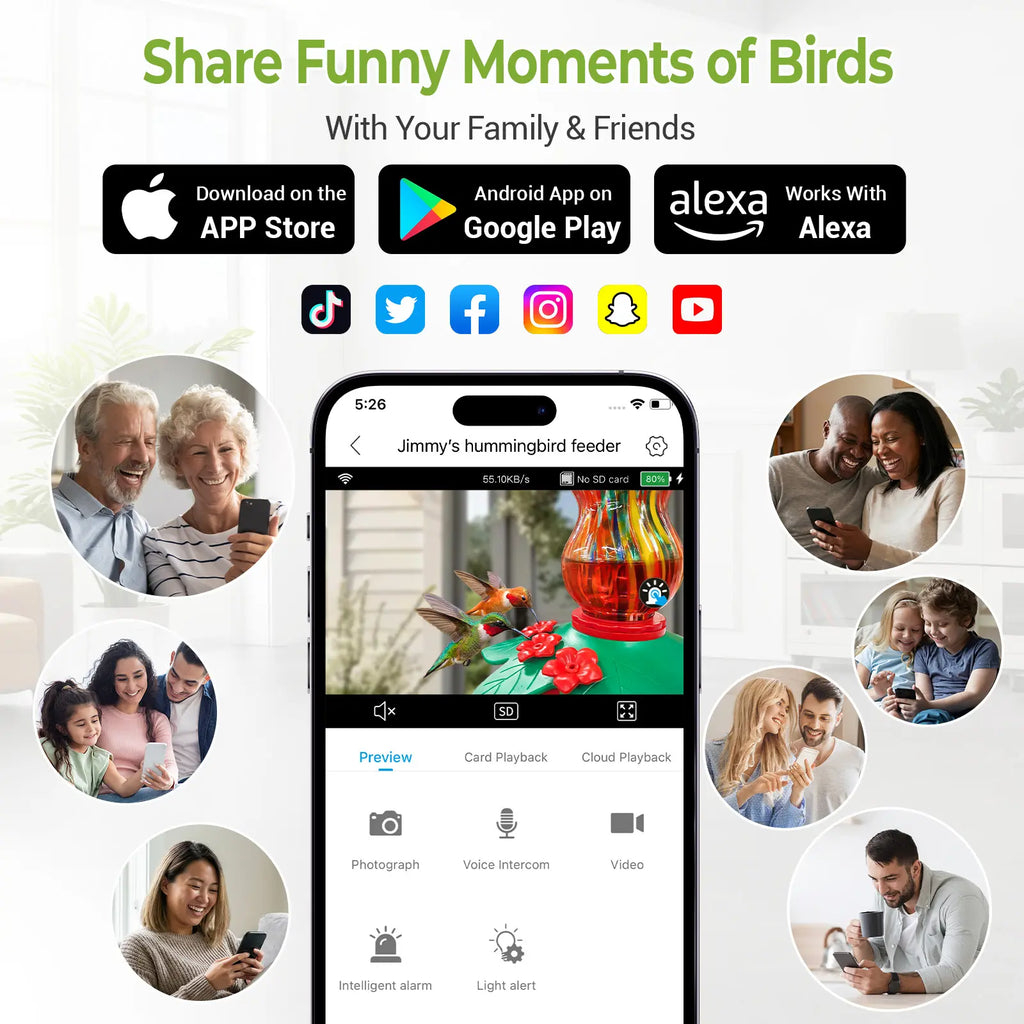 Smart Hummingbird Feeder with Camera, 2.5K HD Hand Blown Glass Bird Feeders for Outdoors, 47.07 Oz Solar Powered with AI Bird ID, Auto Capture, Motion Alert, Ant Moat, Alexa & Google Compatible, Gift for Bird Lovers & Father'S Day Gift