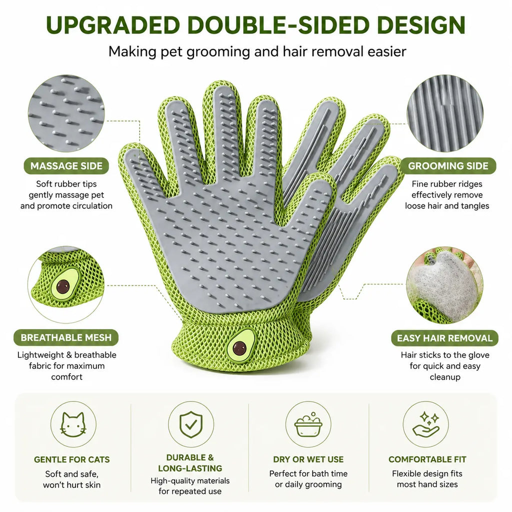 Pet Grooming Glove for Cats & Dogs - Soft Silicone Brush for Daily Grooming & Deshedding, Removes Loose Fur, Shedding Hair & Dirt, Provides Relaxing Massage to Keep Home Cleaner & Pets Happier